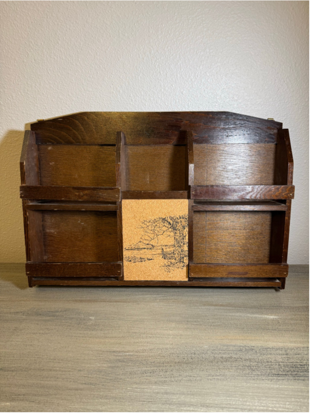 MCM Wooden Wall-Mount Letter Holder Office Organizer Landscape Scene